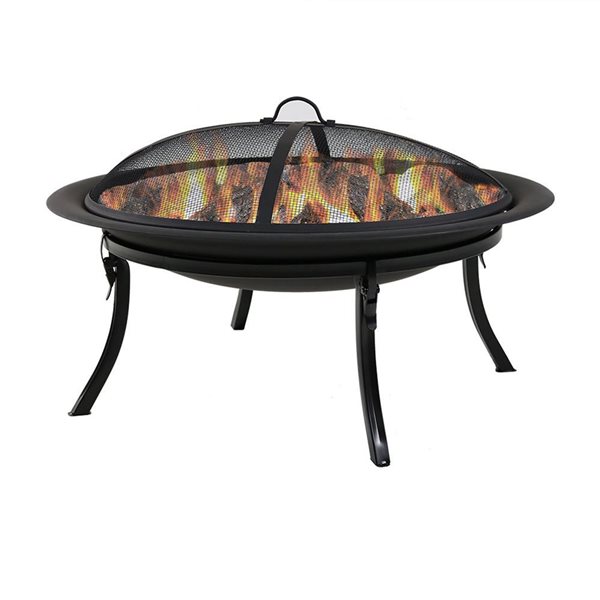 Sunnydaze Folding Fire Pit with Carrying Case & Spark Screen 29-in