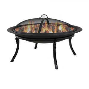 Sunnydaze Folding Fire Pit with Carrying Case & Spark Screen 29-in