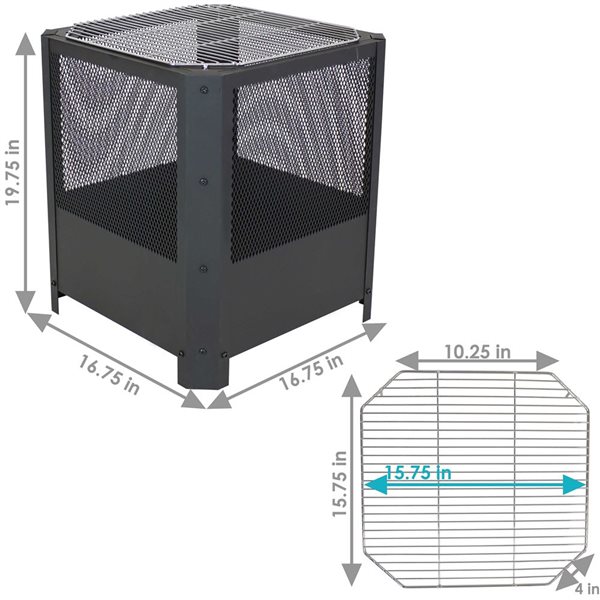 Sunnydaze Grelha Square Fire Pit with Grilling Grate 16-in