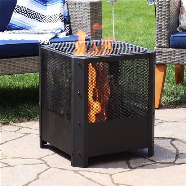 Sunnydaze Grelha Square Fire Pit with Grilling Grate 16-in