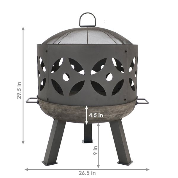 Sunnydaze Retro Cast Iron Fire Pit with Spark Screen 26-in