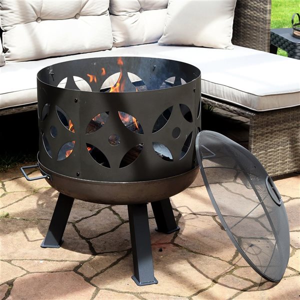 Sunnydaze Retro Cast Iron Fire Pit with Spark Screen 26-in