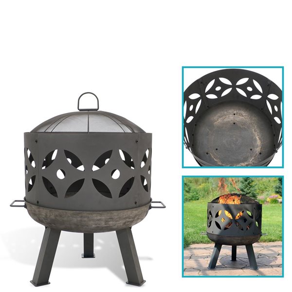 Sunnydaze Retro Cast Iron Fire Pit with Spark Screen 26-in