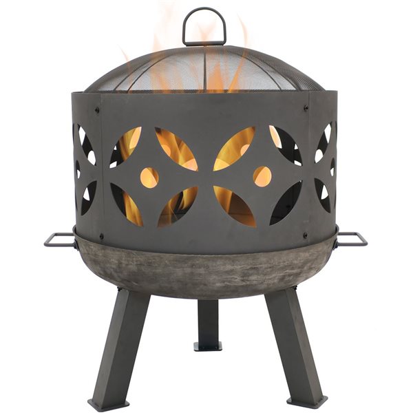 Sunnydaze Retro Cast Iron Fire Pit with Spark Screen 26-in