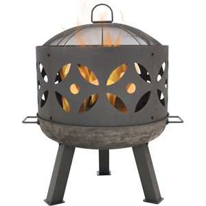 Sunnydaze Retro Cast Iron Fire Pit with Spark Screen 26-in