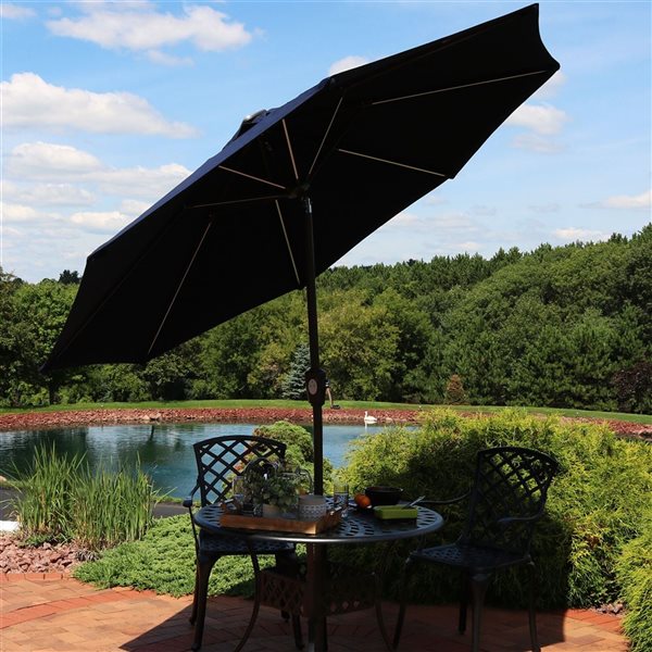 Sunnydaze Solar LED Patio Umbrella Sunbrella Navy Blue 9-ft