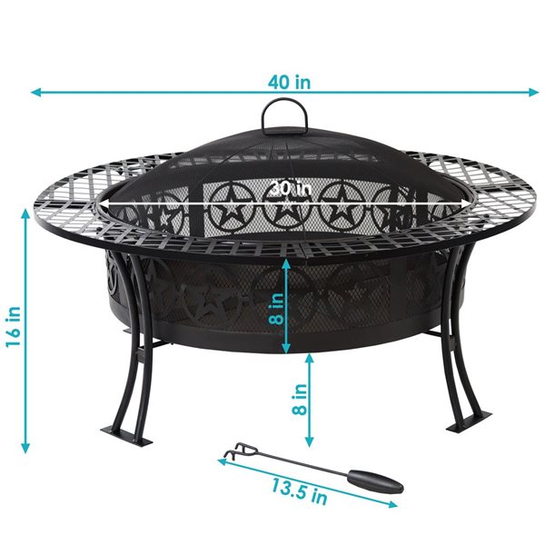 Sunnydaze Four Star Large Fire Pit Table with Spark Screen 40-in