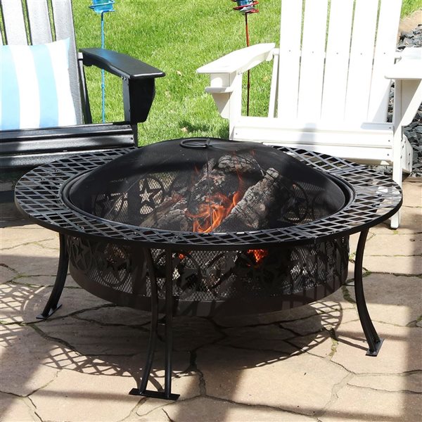 Sunnydaze Four Star Large Fire Pit Table with Spark Screen 40-in