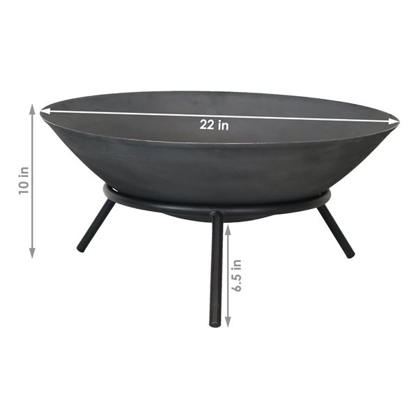 Sunnydaze Raised Bowl Cast Iron Fire Pit Bowl with Steel Finish 22-in