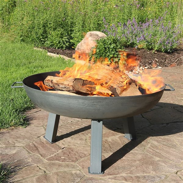 Sunnydaze Steel Colored Cast Iron Wood Burning Fire Pit 30-in