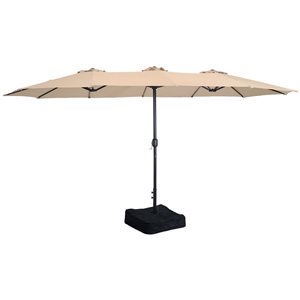 Sunnydaze Double-Sided Outdoor Patio Umbrella with Sandbag Base Tan 15-ft