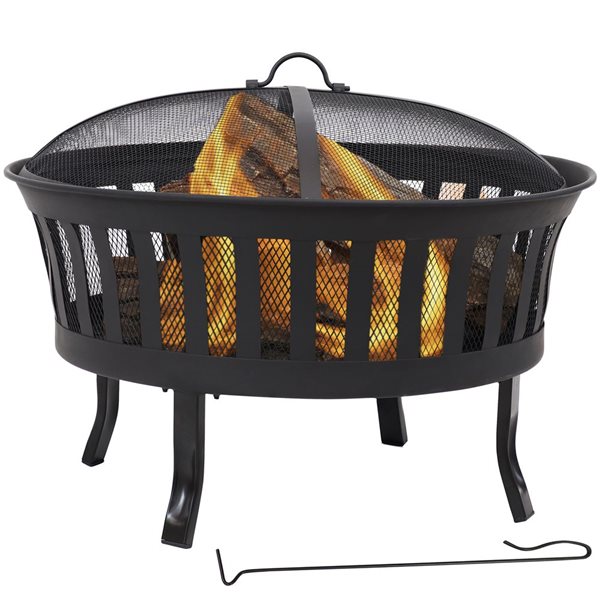 Sunnydaze Steel Mesh Stripe Cutout Fire Pit with Spark Screen and Poker 25-in