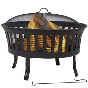 Sunnydaze Steel Mesh Stripe Cutout Fire Pit with Spark Screen and Poker 25-in