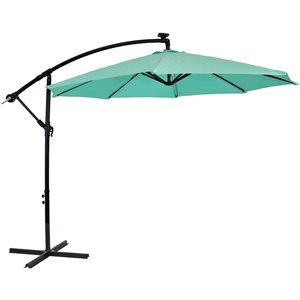 Sunnydaze Offset Patio Umbrella with Solar LED Lights Seafoam 9-ft