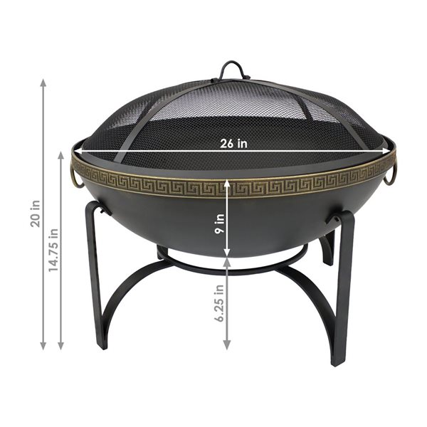 Sunnydaze Contemporary Steel Fire Bowl with Handles and Spark Screen 26-in