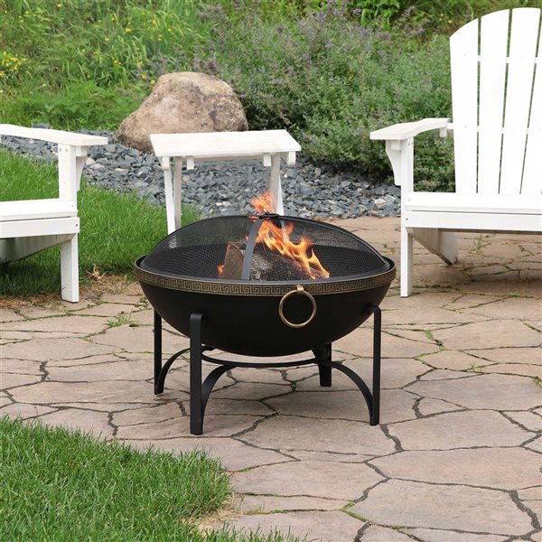 Sunnydaze Contemporary Steel Fire Bowl with Handles and Spark Screen 26-in