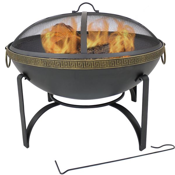 Sunnydaze Contemporary Steel Fire Bowl with Handles and Spark Screen 26-in