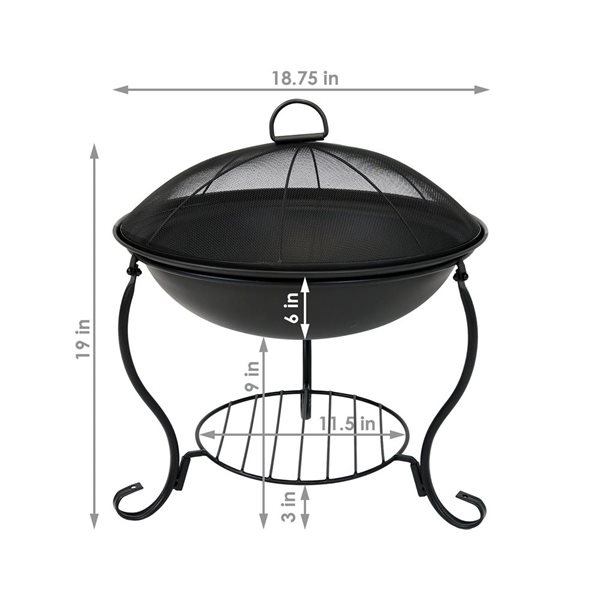 Sunnydaze Raised Black Steel Fire Pit with Spark Screen and Stand 18-in