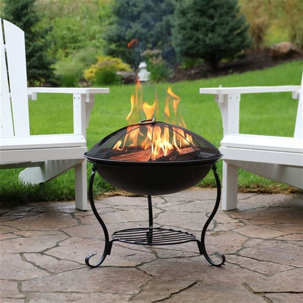 Sunnydaze Raised Black Steel Fire Pit with Spark Screen and Stand 18-in