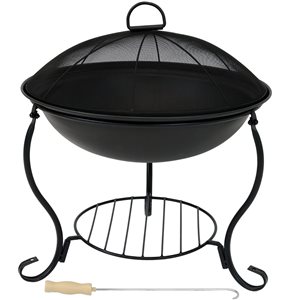 Sunnydaze Raised Black Steel Fire Pit with Spark Screen and Stand 18-in