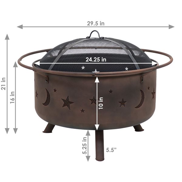 Sunnydaze Cosmic Fire Pit with Cooking Grill & Spark Screen 30-in