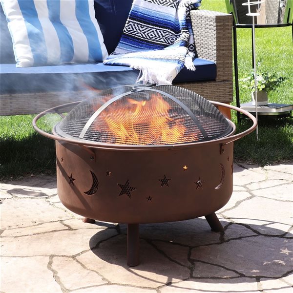 Sunnydaze Cosmic Fire Pit with Cooking Grill & Spark Screen 30-in