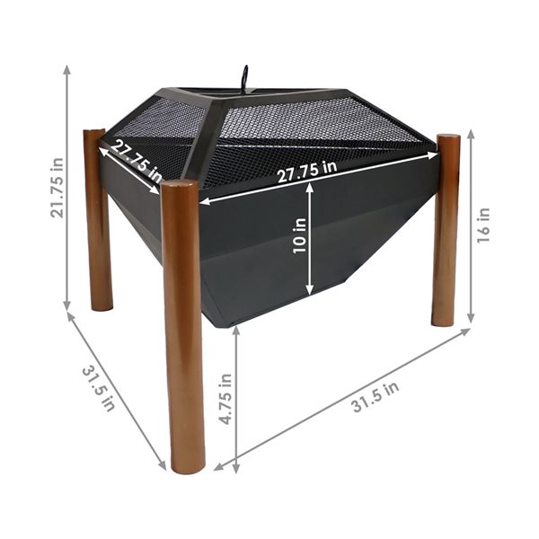 Sunnydaze Steel Outdoor Triangle Fire Pit and Side Table 31-in