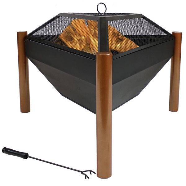 Sunnydaze Steel Outdoor Triangle Fire Pit and Side Table 31-in