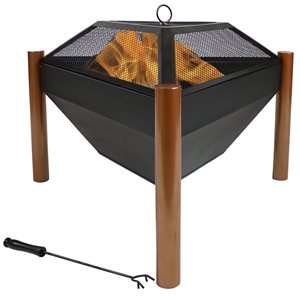 Sunnydaze Steel Outdoor Triangle Fire Pit and Side Table 31-in