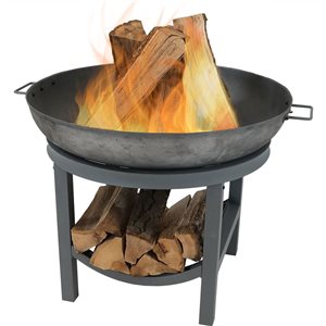 Sunnydaze Cast Iron Fire Pit with Built-In Log Rack 30-in