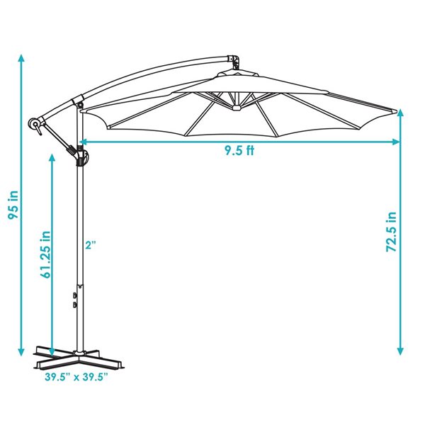 Sunnydaze Offset Outdoor Patio Umbrella with Crank Seafoam 9-ft