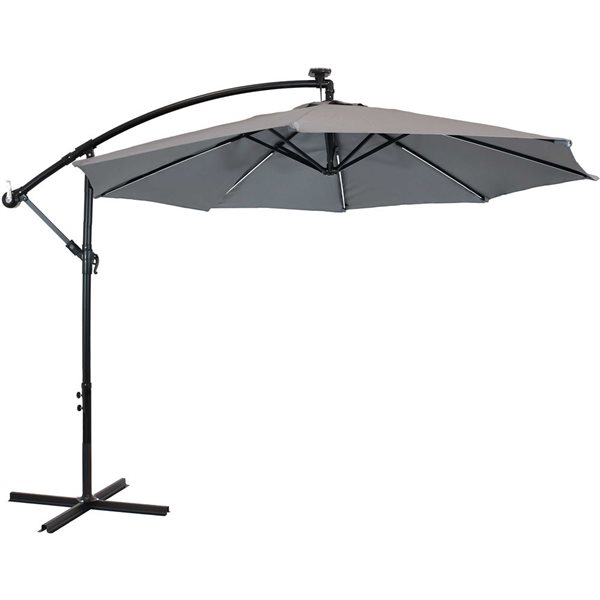 SUNNYDAZE DECOR Sunnydaze Offset Patio Umbrella with Solar LED Lights Smoke  9-ft RUL-106 | RONA