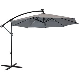 Sunnydaze Offset Patio Umbrella with Solar LED Lights Smoke 9-ft