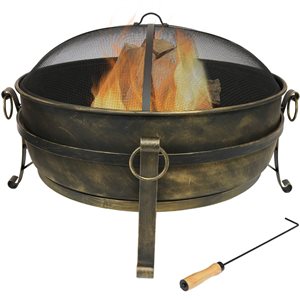 Sunnydaze Steel Cauldron Outdoor Fire Pit with Spark Screen 34-in