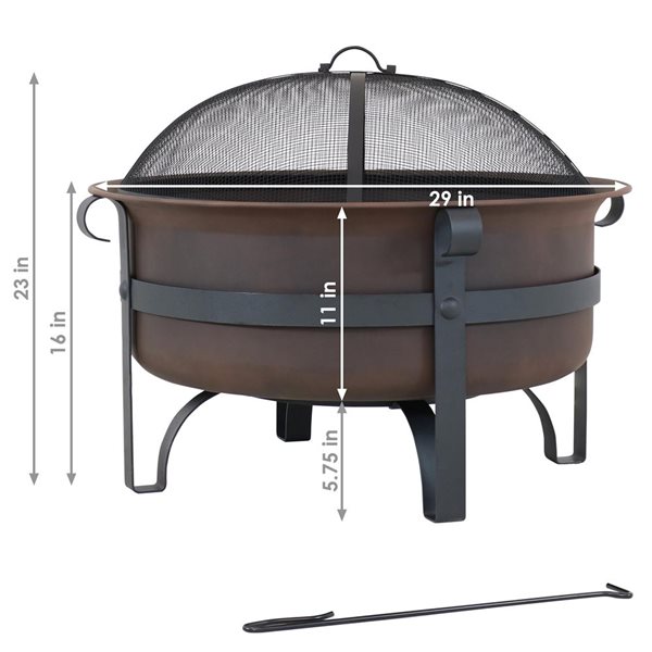 Sunnydaze Steel Cauldron Style Fire Pit with Spark Screen Bronze 29-in