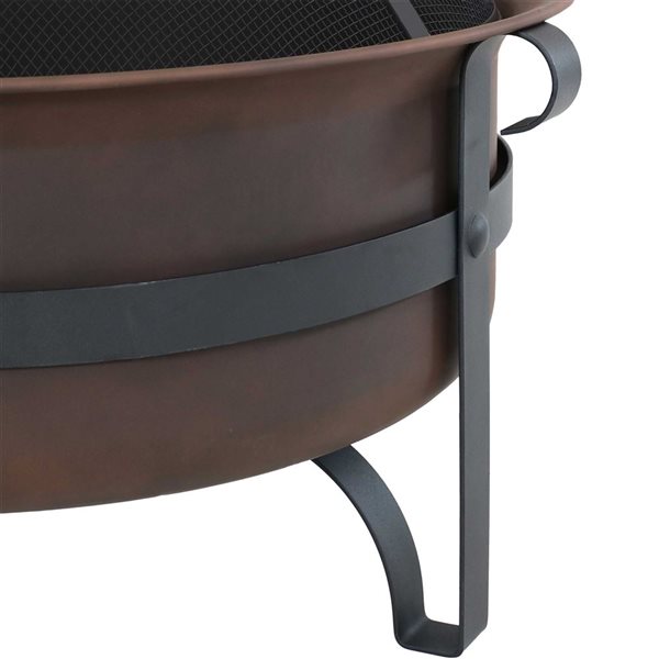 Sunnydaze Steel Cauldron Style Fire Pit with Spark Screen Bronze 29-in