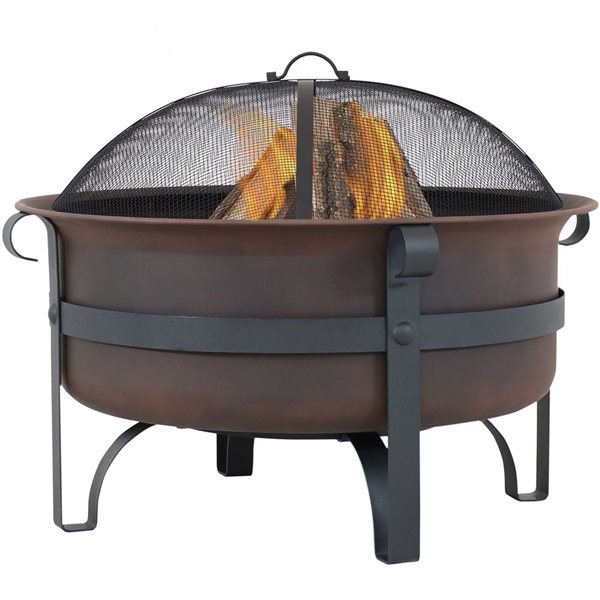 Sunnydaze Steel Cauldron Style Fire Pit with Spark Screen Bronze 29-in