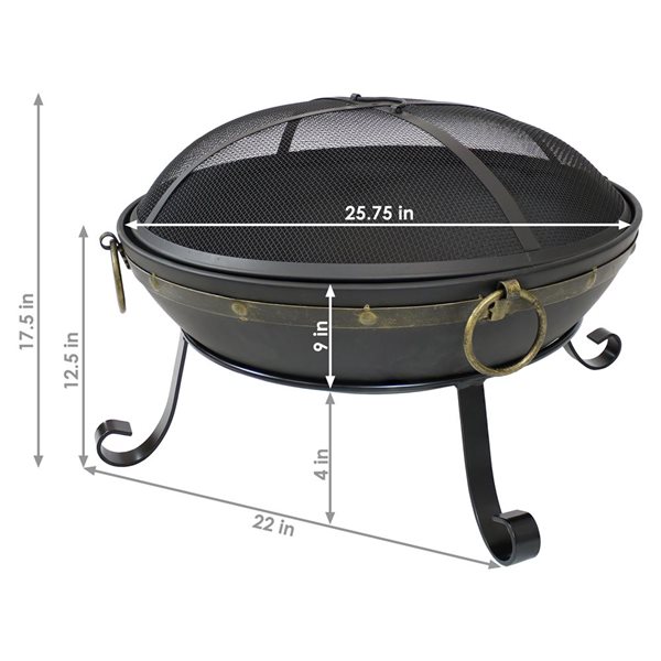 Sunnydaze Victorian Steel Fire Bowl with Handles and Spark Screen 25-in