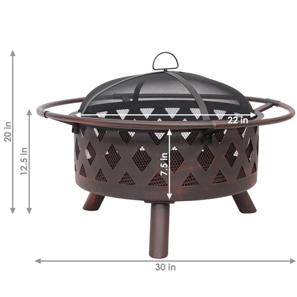 Sunnydaze Bronze Crossweave Wood Burning Fire Pit with Spark Screen 30-in