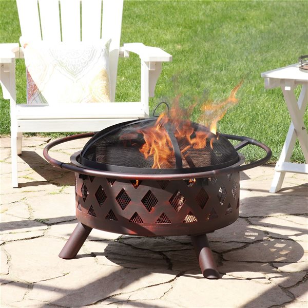 Sunnydaze Bronze Crossweave Wood Burning Fire Pit with Spark Screen 30-in