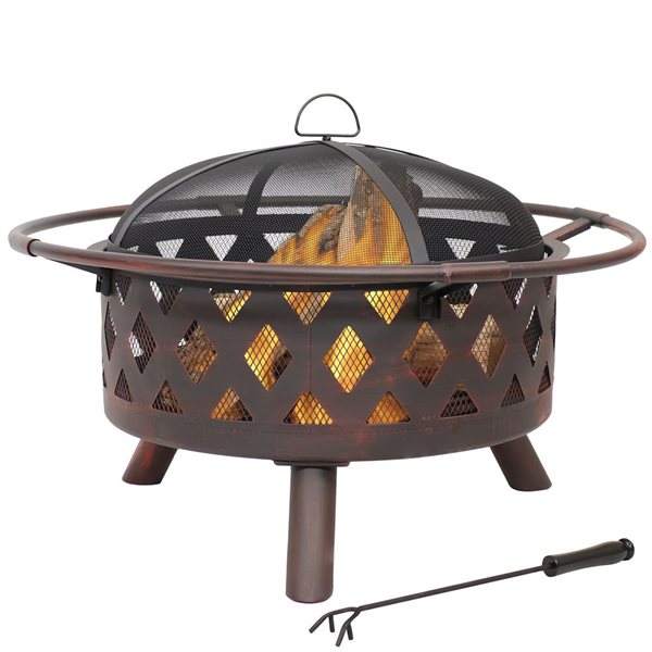 Sunnydaze Bronze Crossweave Wood Burning Fire Pit with Spark Screen 30-in