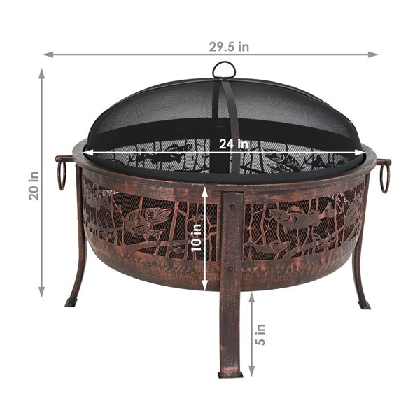 Sunnydaze Northwoods Fishing Fire Pit with Spark Screen 30-in