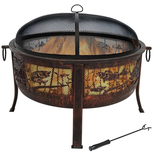 Sunnydaze Northwoods Fishing Fire Pit with Spark Screen 30-in