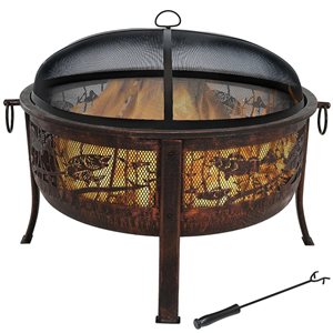 Sunnydaze Northwoods Fishing Fire Pit with Spark Screen 30-in