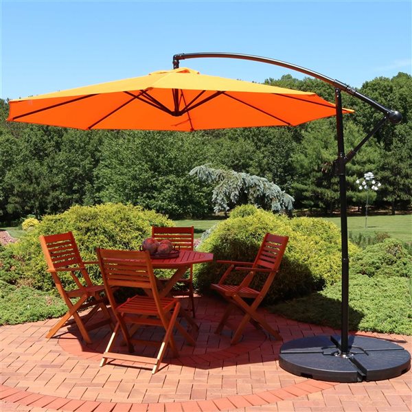 Sunnydaze Offset Outdoor Patio Umbrella with Crank Tangerine 9.5-ft