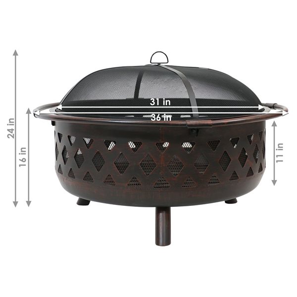 Sunnydaze Bronze Crossweave Wood Burning Fire Pit with Spark Screen 36-in