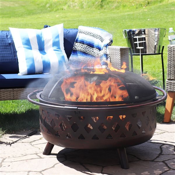 Sunnydaze Bronze Crossweave Wood Burning Fire Pit with Spark Screen 36-in