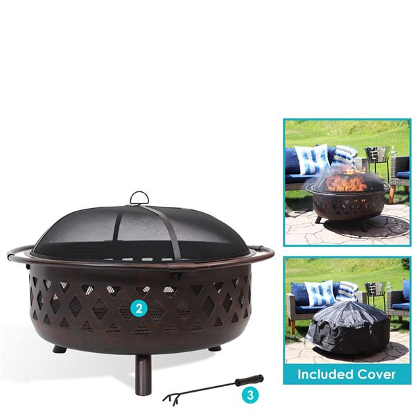 Sunnydaze Bronze Crossweave Wood Burning Fire Pit with Spark Screen 36-in