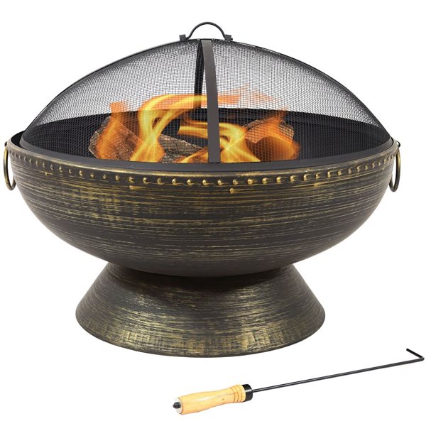 Sunnydaze Fire Bowl Fire Pit with Handles & Spark Screen 30-in