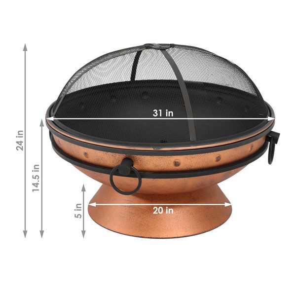 Sunnydaze Royal Cauldron Copper Fire Pit with Handles and Spark Screen 30-in